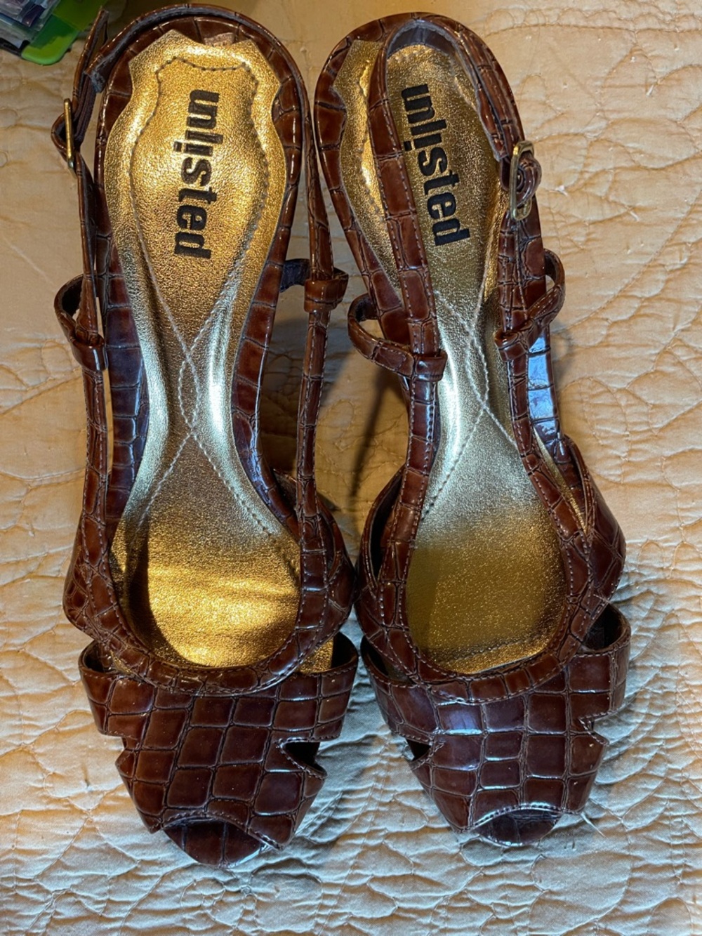 Unlisted Brown Croc-Embossed Open-Toe Slingback Sandals